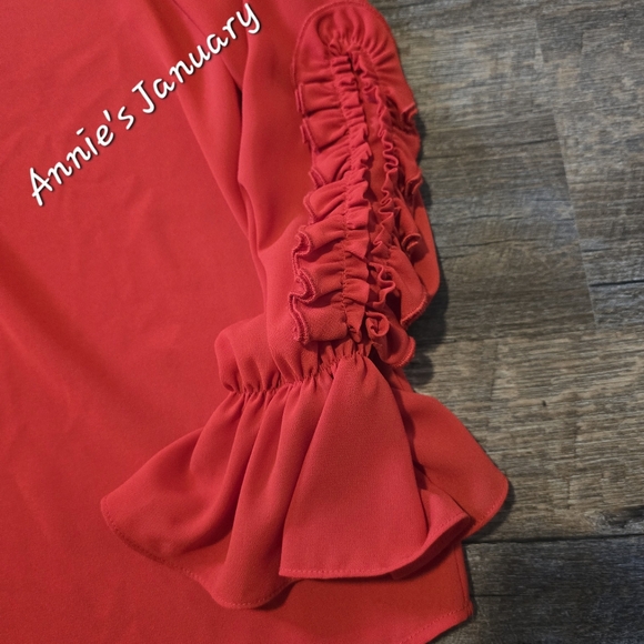 ZARA Women's Pre-owned Ruffles Collar Blouse(Red, US M / EUR M) - Picture 7 of 10